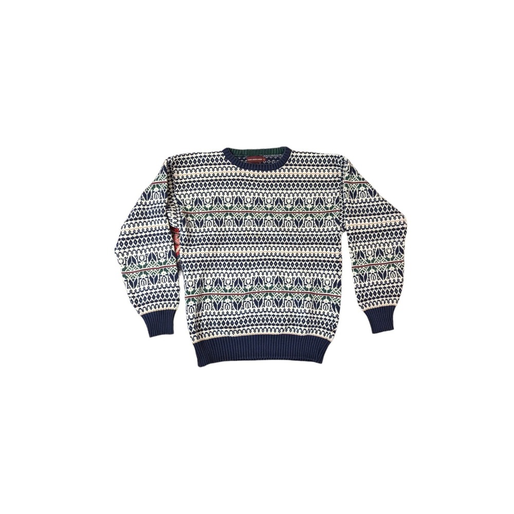 Vtg Chaps Ralph Lauren Knit Fair Isle Blue/beige Sweater Pullover Mens Large